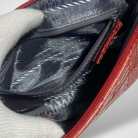 Simply Vera Wang Zip Top Wristlet Faux Croc Evening Clutch Handbag Pouch Coral - Picture 8 of 11